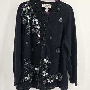 Vtg 2XL Beaded Ribbon Embroidery Cardigan Whimsigoth Grandmacore Art to Wear